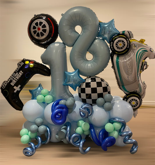 Racing-Themed 18th Birthday Balloon Display