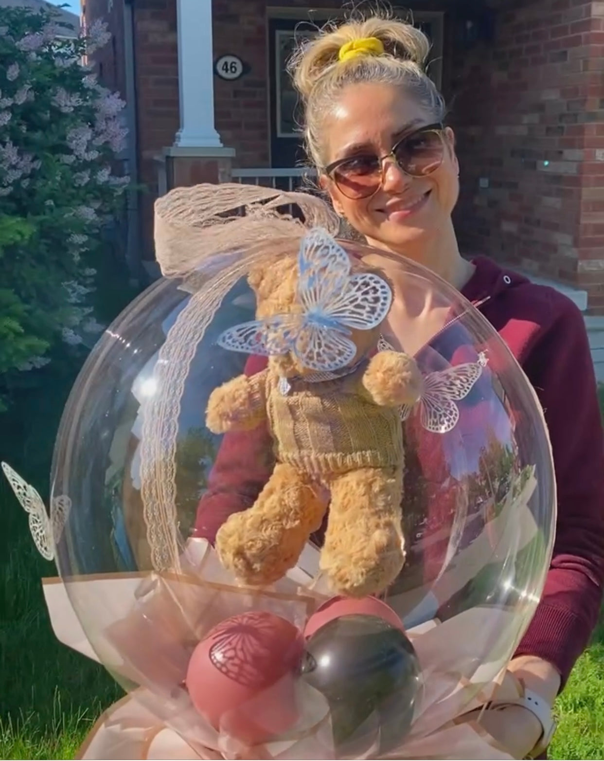 Teddy Bear Balloon Gift with Butterfly Accents