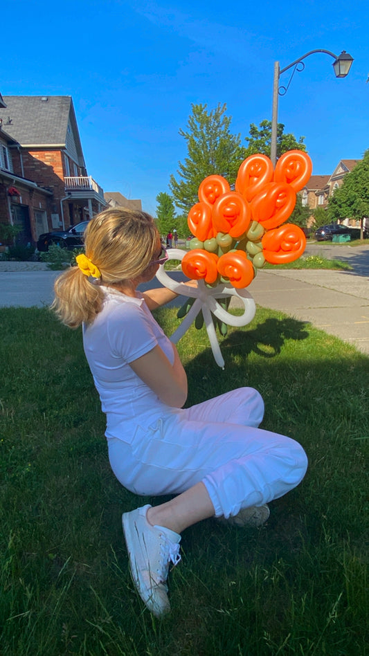 Bright Orange Balloon Flower Bouquet with White Bow