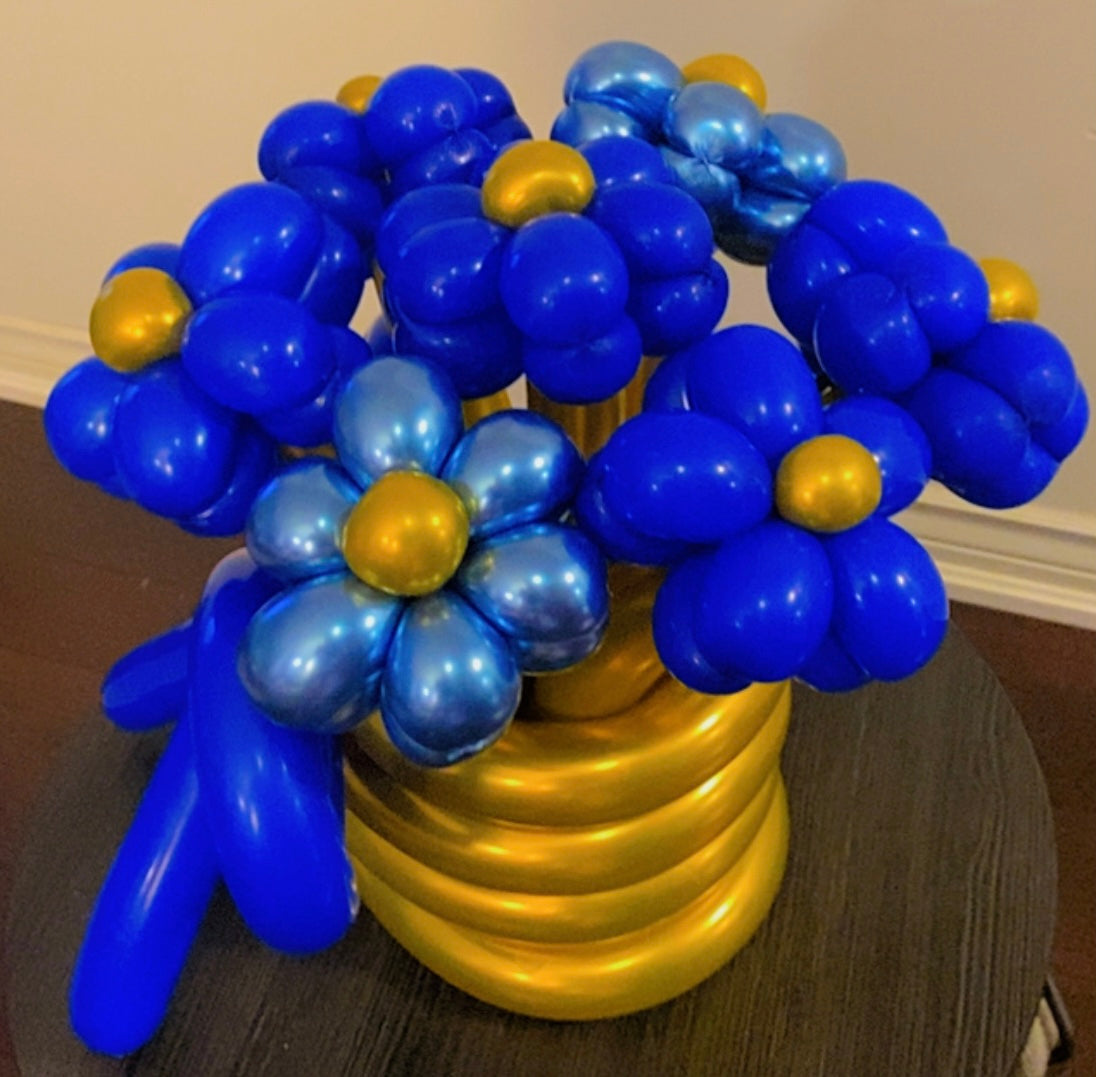 Elegant Blue Floral Balloon Arrangement