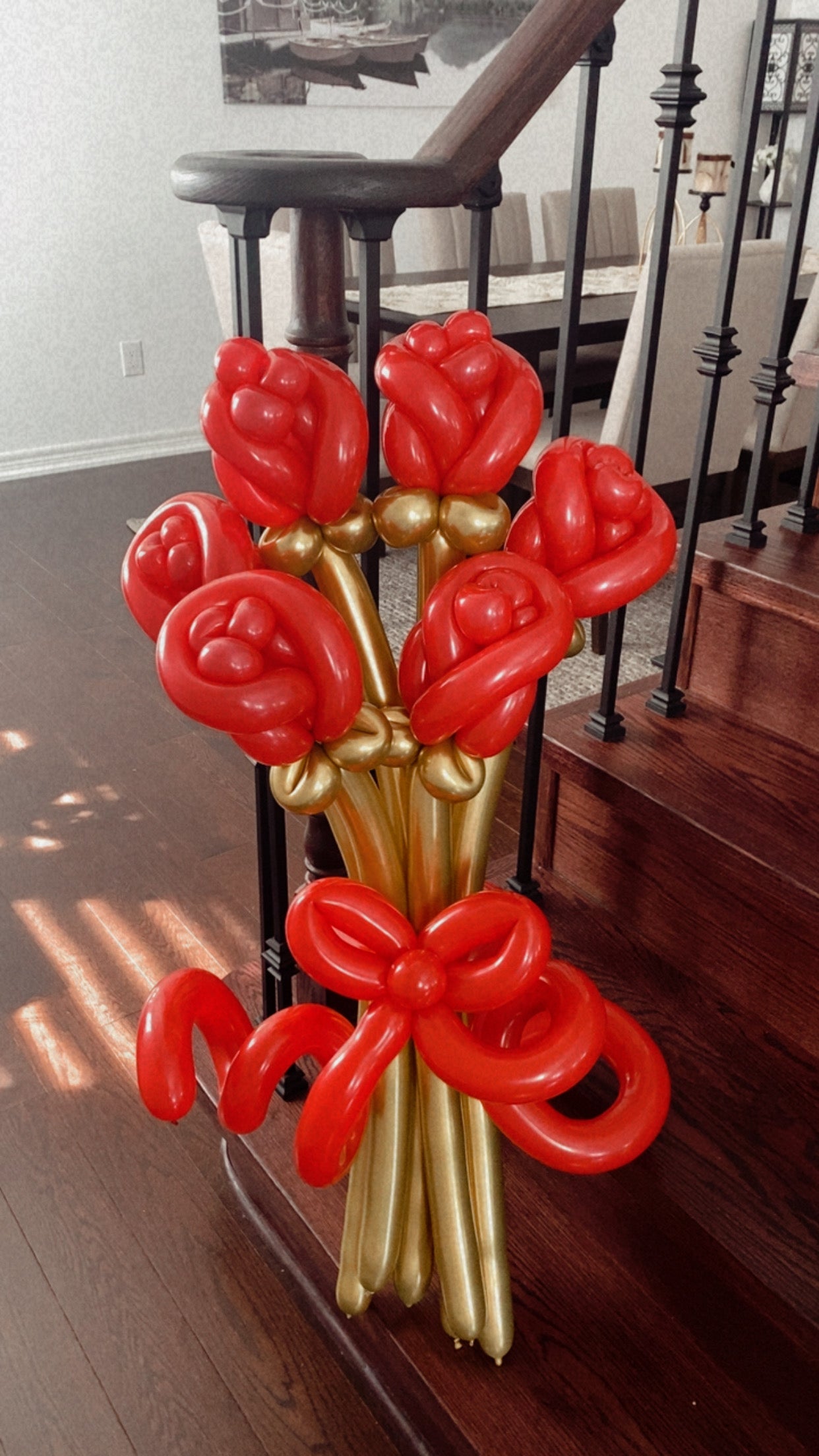Red Rose Balloon Bouquet with Golden Stems