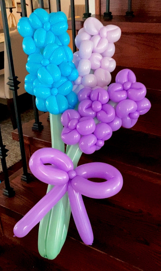 Pastel Balloon Bouquet with Lilac and Blue Flowers
