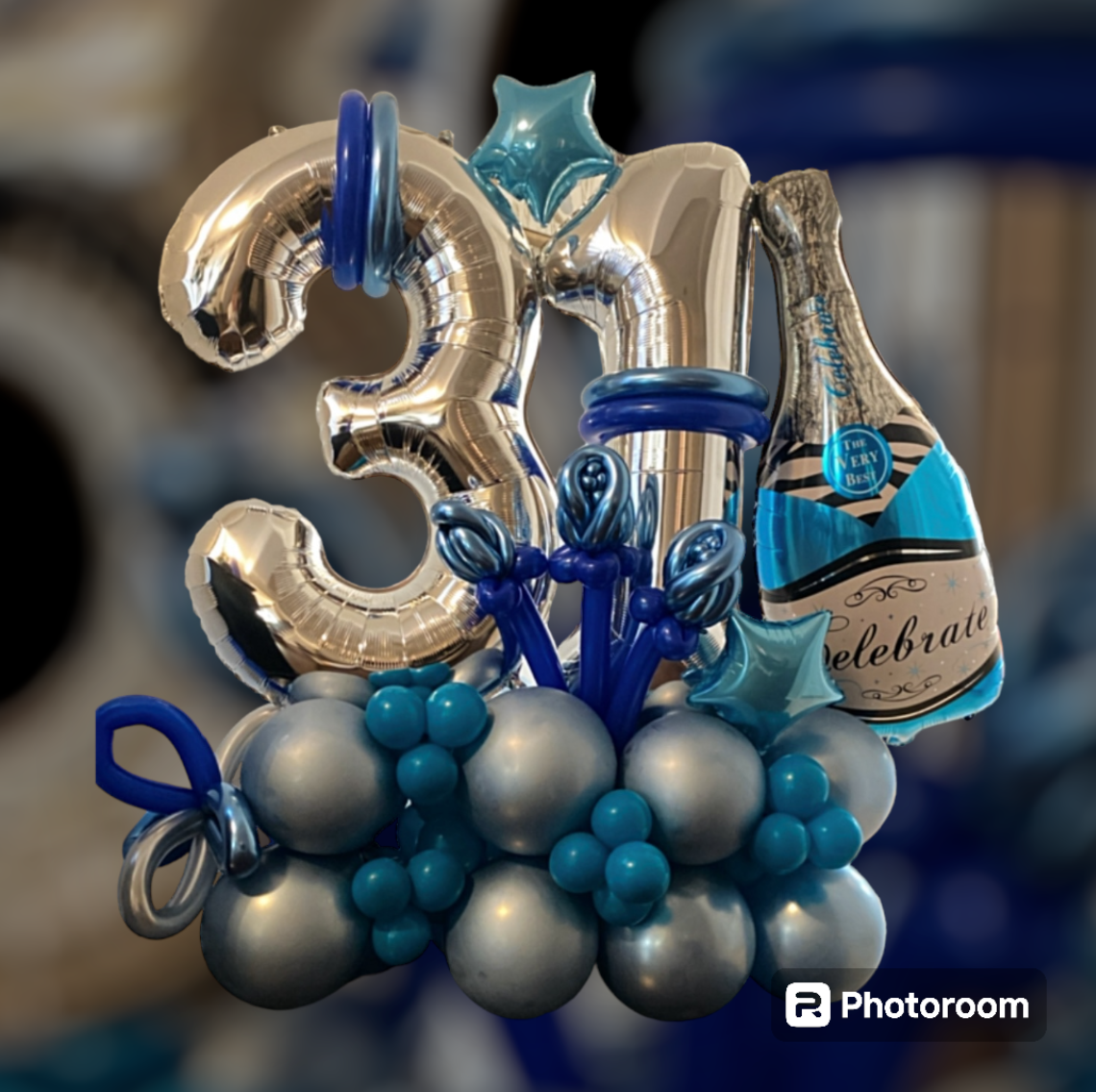 Silver and Blue 31st Birthday Celebration Balloon Display
