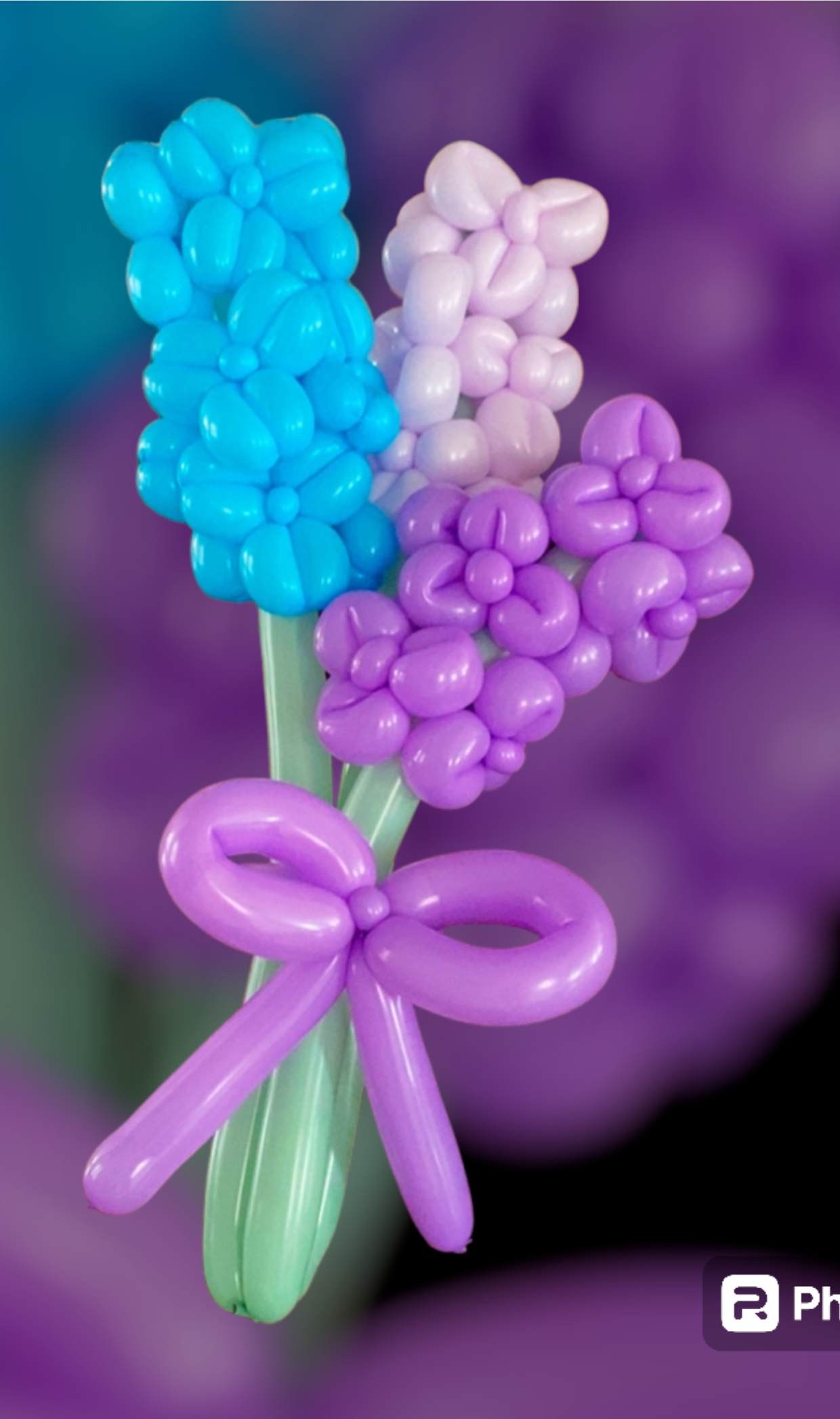 Pastel Balloon Bouquet with Lilac and Blue Flowers