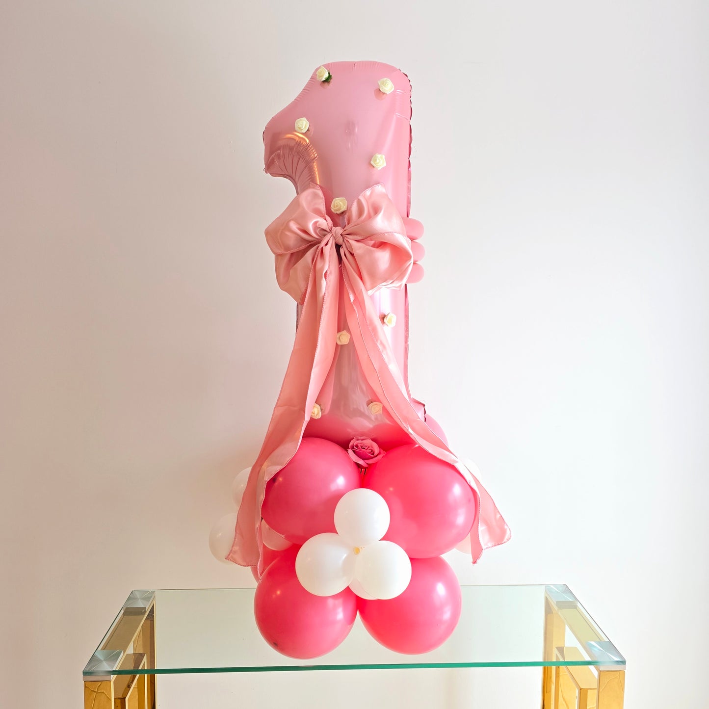 Pink Number Balloon | 40 Inch Foil Balloon | 1st Birthday Decor | Baby Girl Party Decoration | Floral Balloon Arrangement