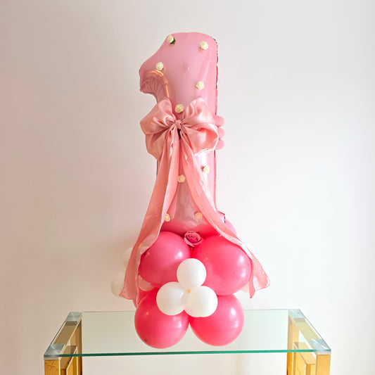 Pink Number Balloon | 40 Inch Foil Balloon | 1st Birthday Decor | Baby Girl Party Decoration | Floral Balloon Arrangement