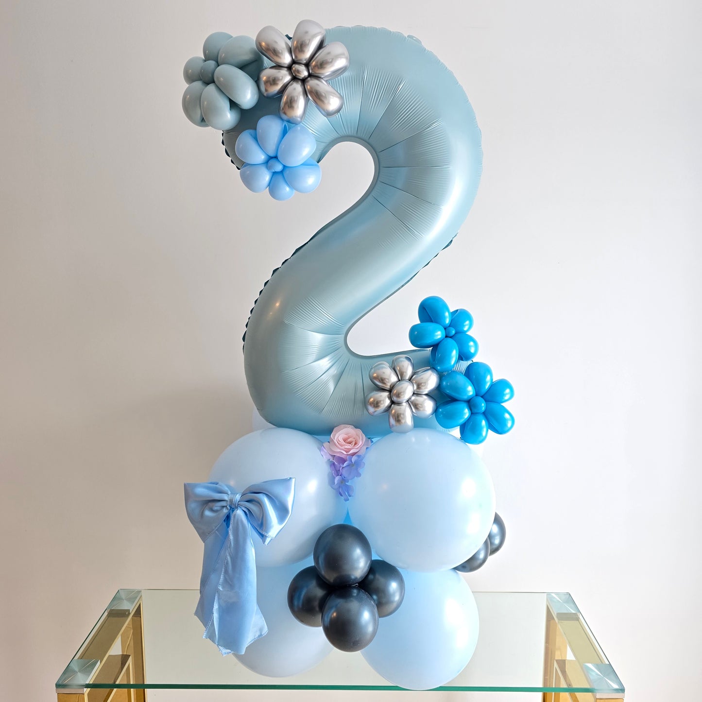 Blue Number Balloon | 2nd Birthday Balloon Decor | Floral Balloon Bouquet | Baby Boy Party Decoration | Custom Balloon | Baby Boy