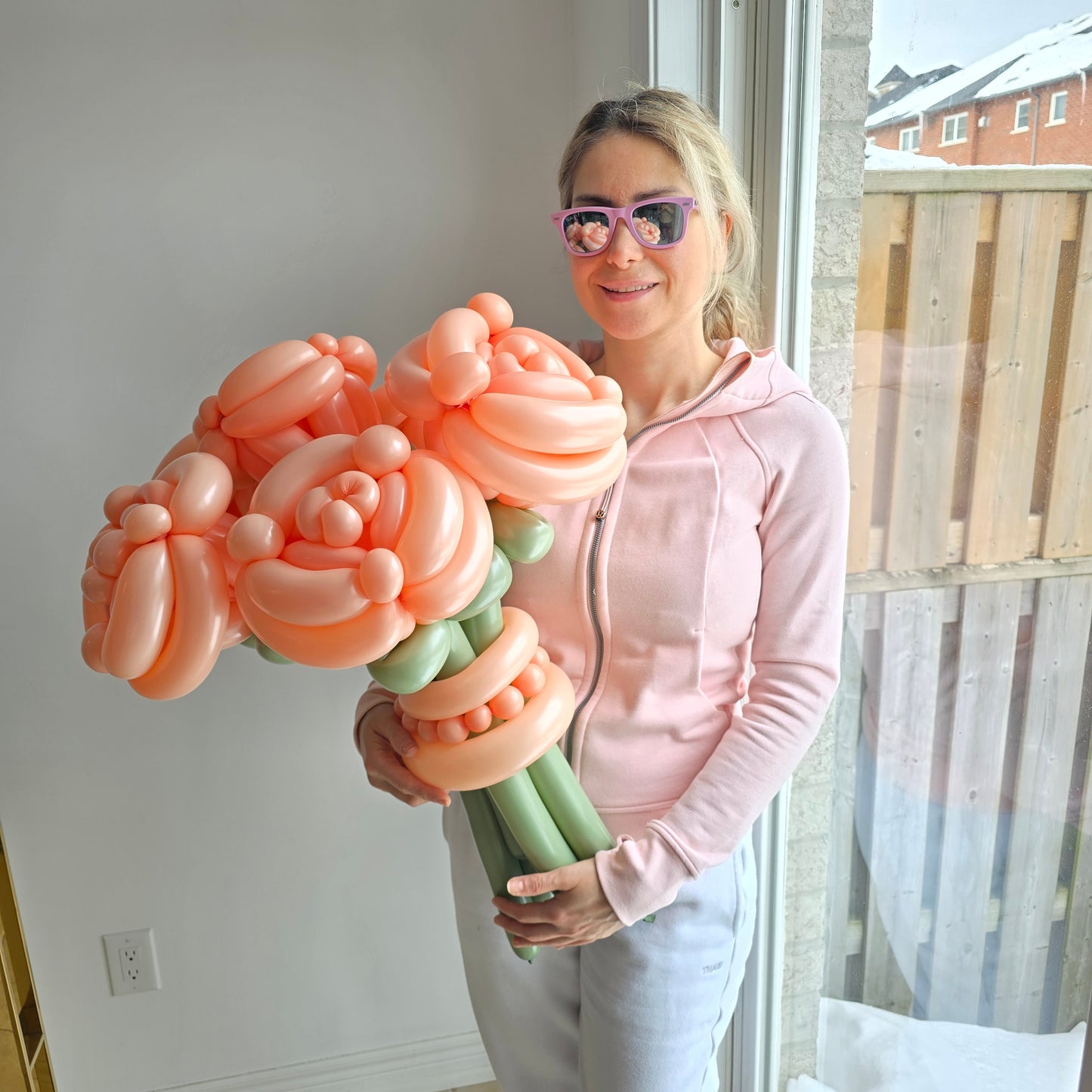 Peach Pink Flower Bouquet | Custom Balloon Roses | Unique Balloon Gift | Anniversary Gift | Free Local Delivery