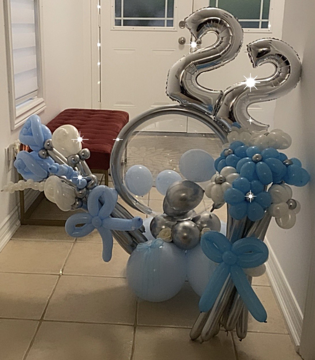Elegant Silver & Blue Balloon Display for a 22nd Birthday Celebration