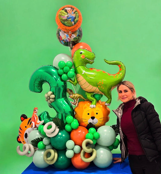 Dinosaur-Themed Balloon Arrangement for Kids' Birthdays