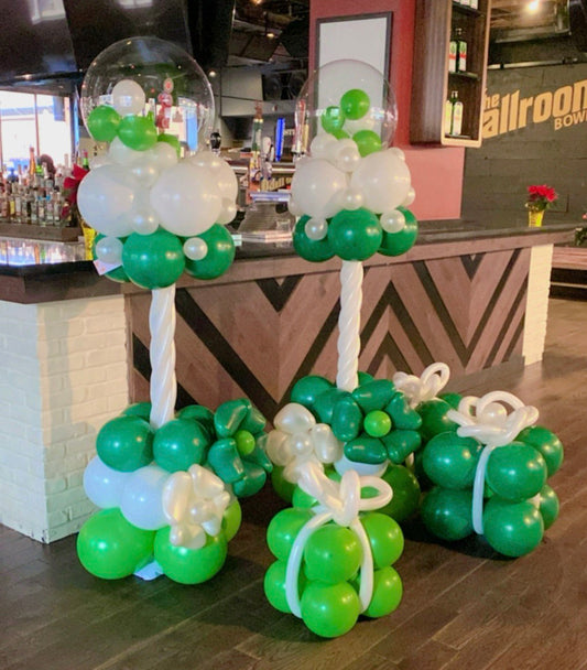 Green & White Balloon Centerpiece Towers