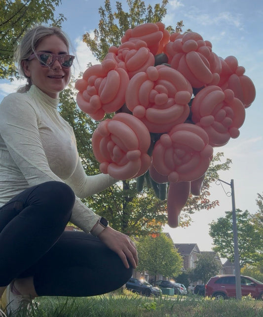 Handmade Balloon Bouquet – 10 Peach Pink Flowers