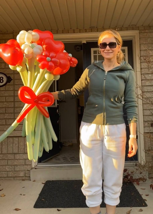Romantic Red and White Balloon Bouquet with Heart Accents