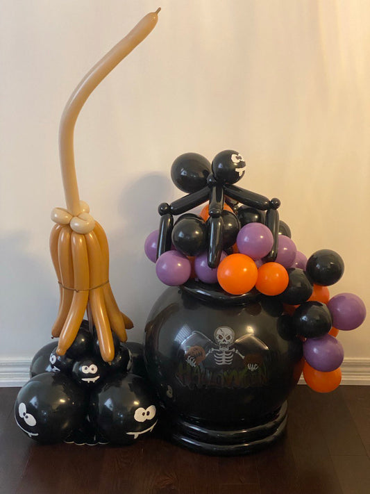 Spooky Witch Cauldron & Broomstick Halloween Balloon Display