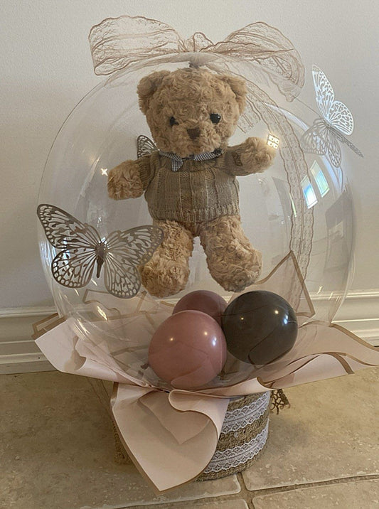 Teddy Bear Balloon Gift with Butterfly Accents
