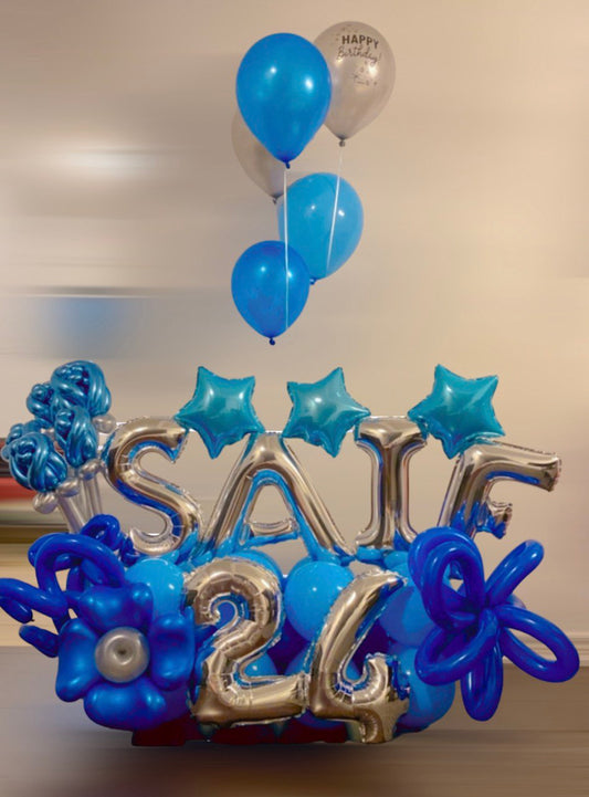 Blue & Silver Themed Birthday Balloon Display for Him