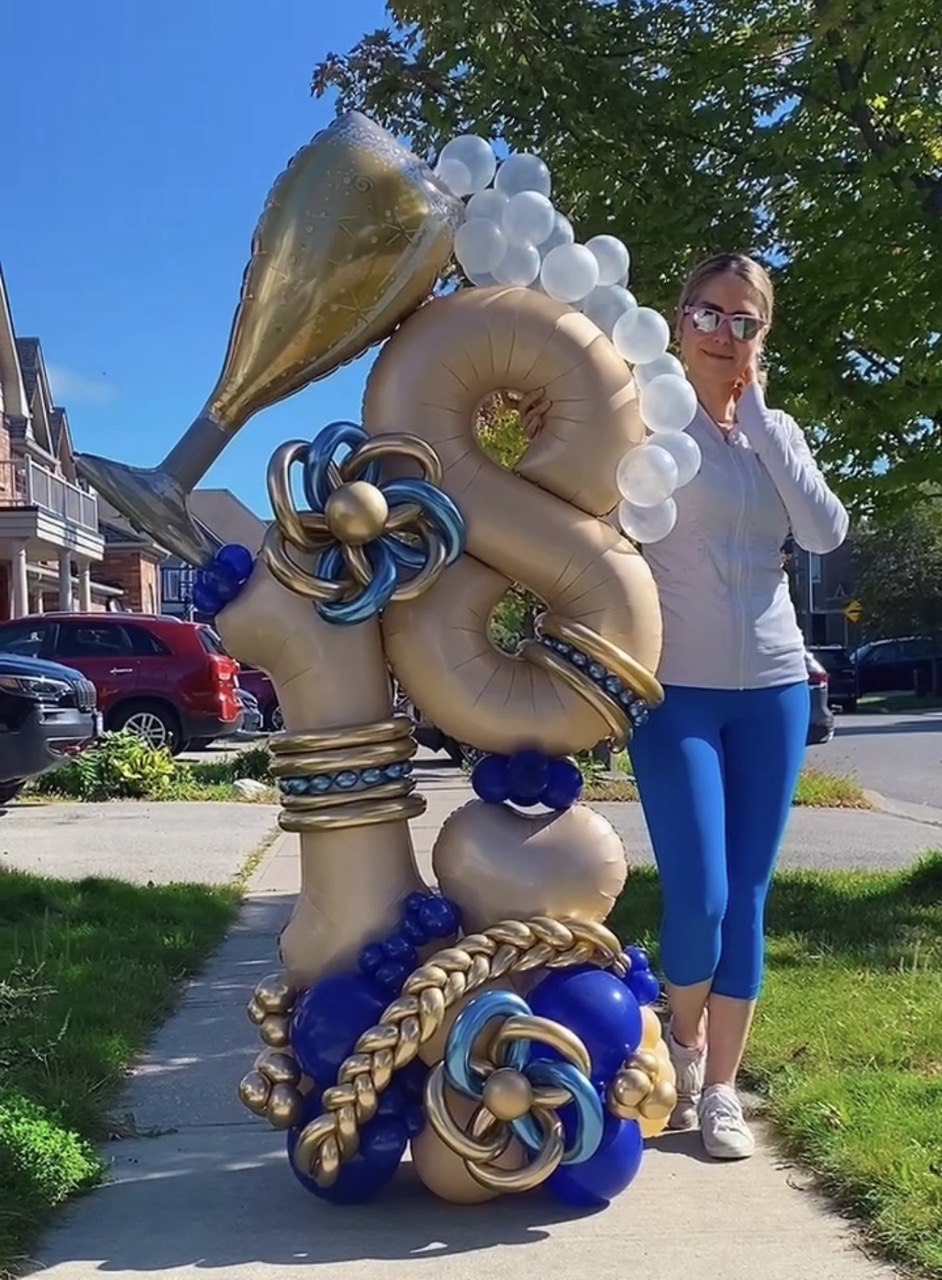 Luxurious Navy & Gold 18th Birthday Champagne Balloon Display