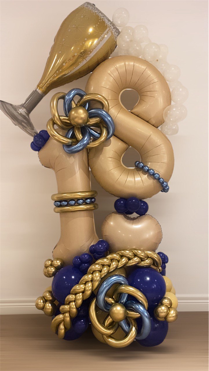 Luxurious Navy & Gold 18th Birthday Champagne Balloon Display