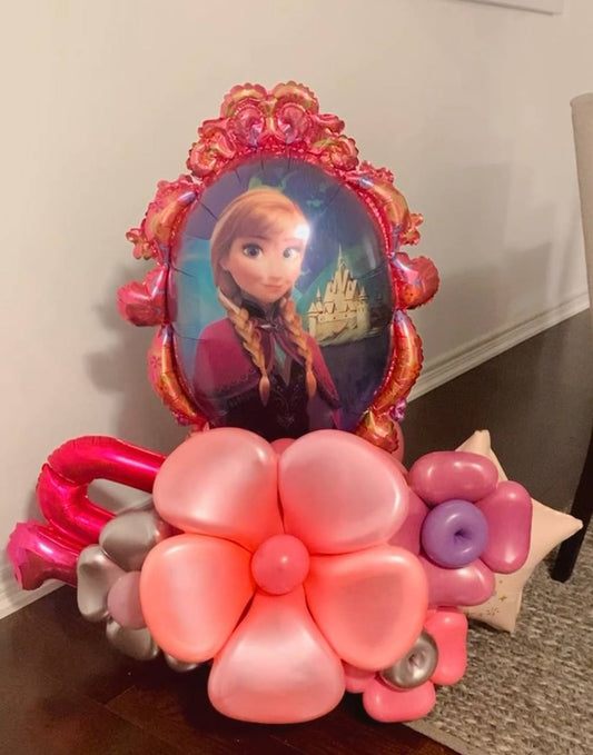 Frozen-Themed Balloon Arrangement – Princess Anna Floral Display