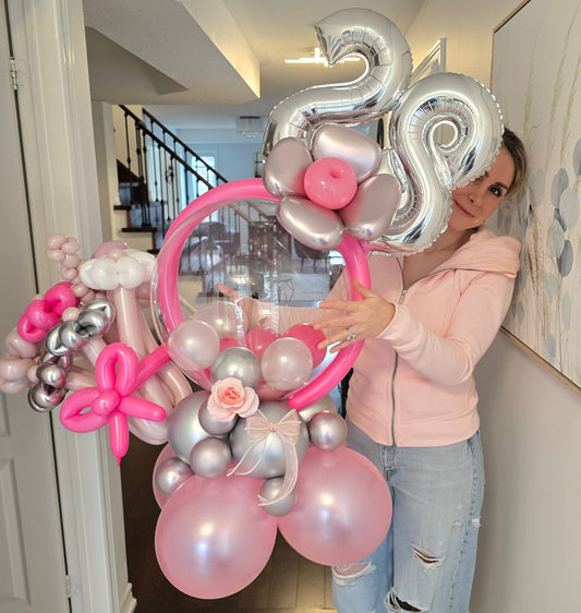 Elegant Birthday Balloon Bouquet – Pink & Silver Delight