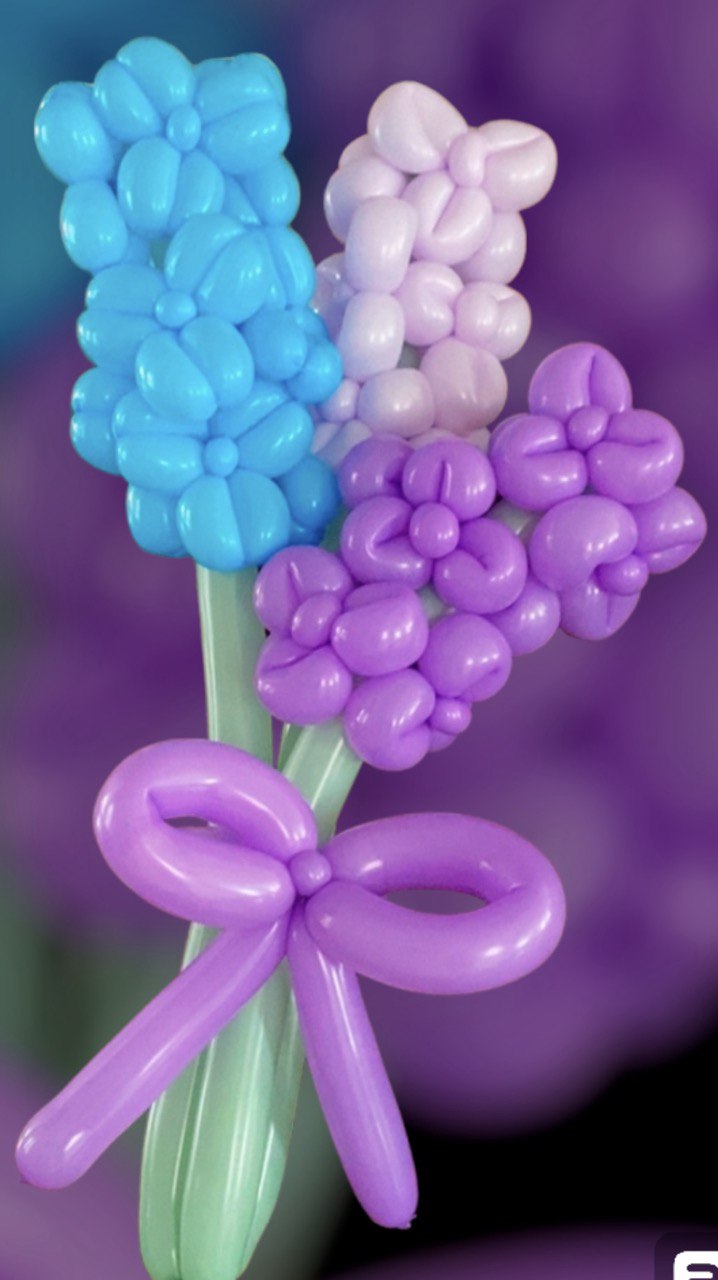 Pastel Balloon Bouquet with Lilac and Blue Flowers