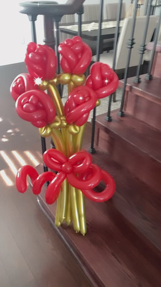 Red Rose Balloon Bouquet with Golden Stems