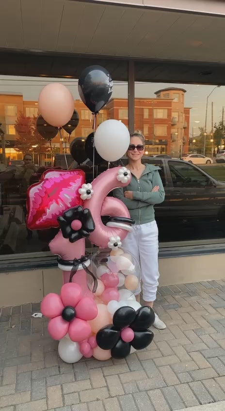 Trendy Pink & Black Sweet 16 Balloon Display