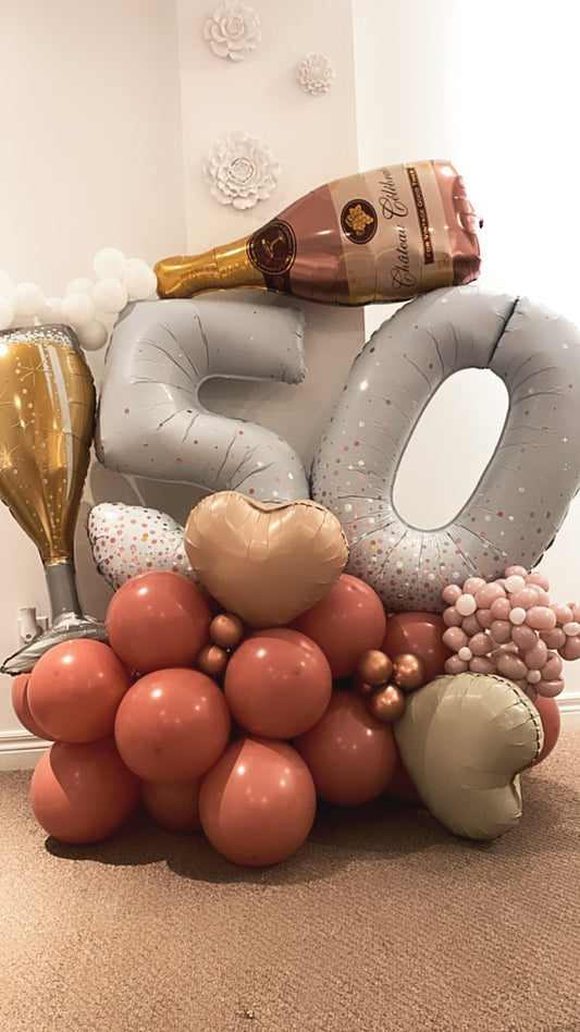 Champagne-Themed 50th Birthday Balloon Arrangement