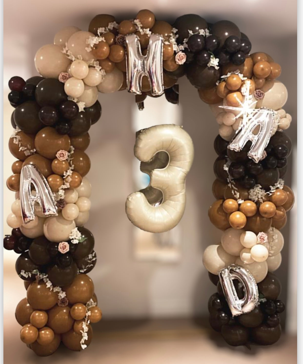 Elegant Neutral-Toned Balloon Arch for a 3rd Birthday