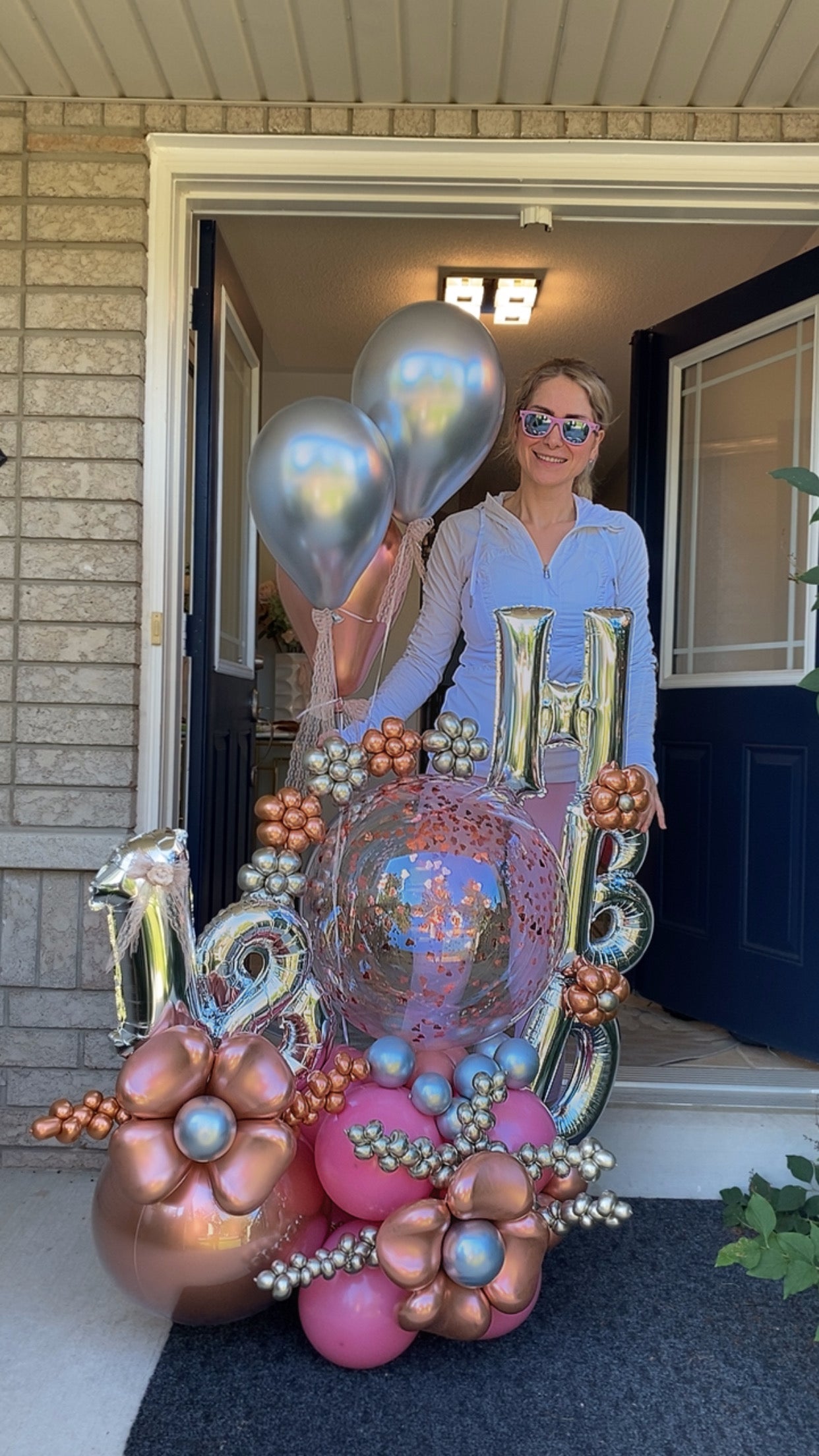 Luxurious Rose Gold and Silver Birthday Balloon Display