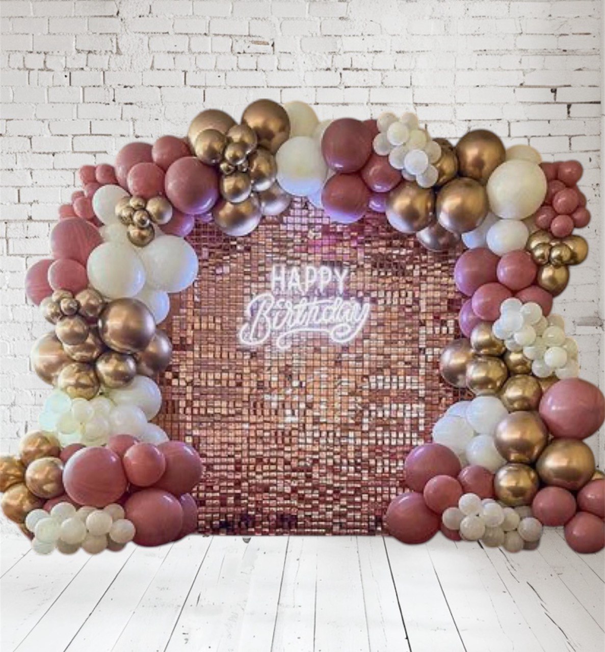 Rose Gold Elegance Birthday Balloon Garland Backdrop