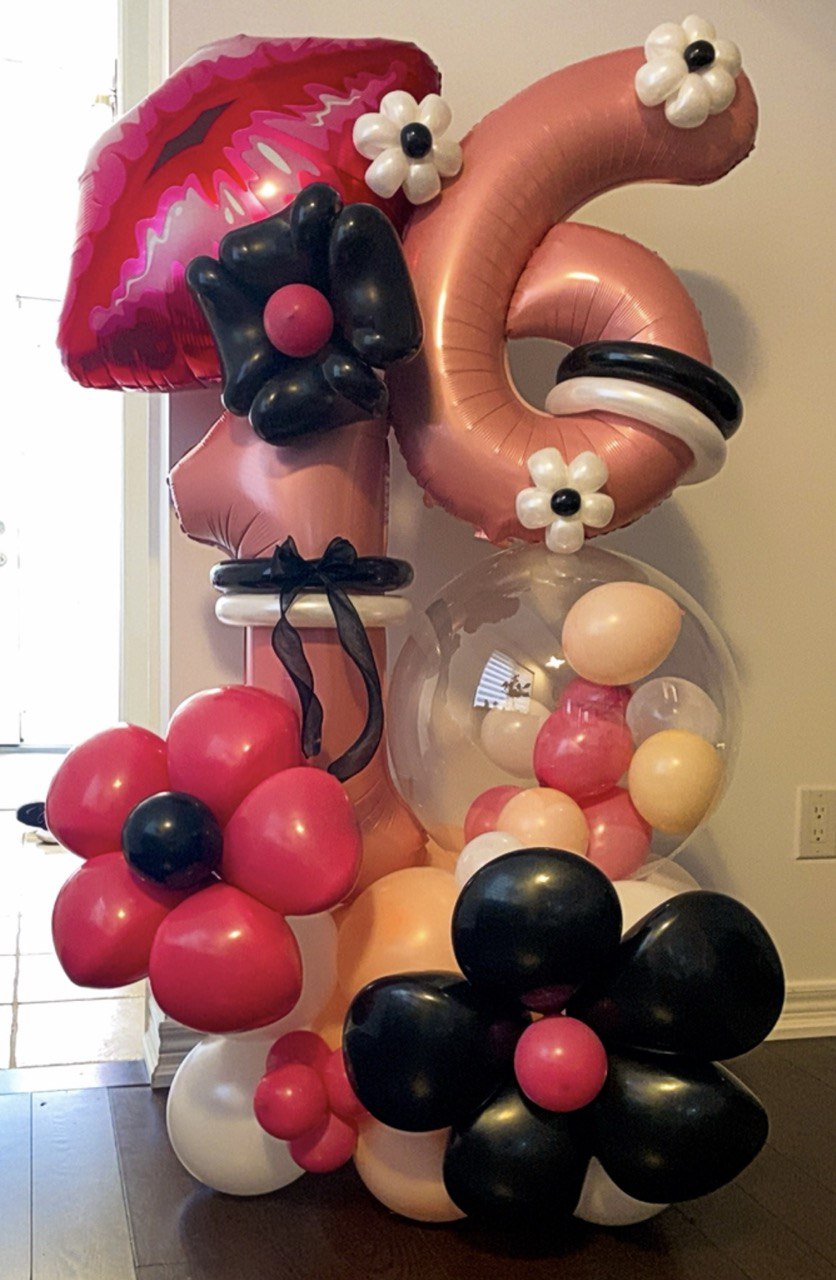 Trendy Pink & Black Sweet 16 Balloon Display