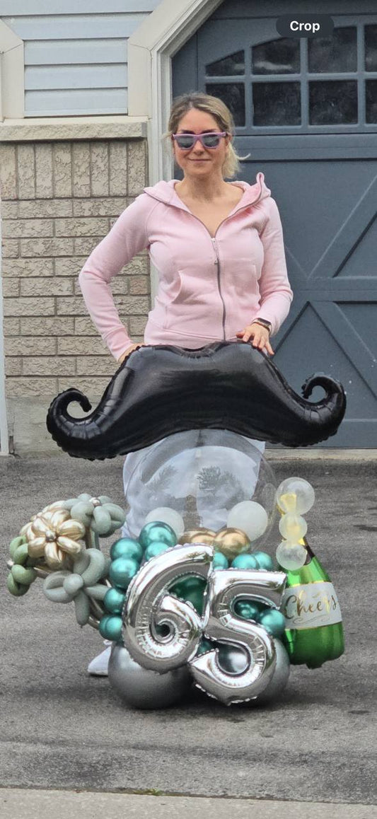65th Birthday Balloon Display – Mustache & Cheers Theme